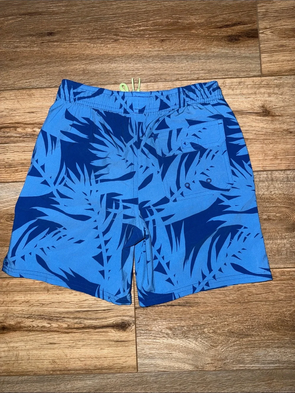 Vineyard Vines Blue Tropical Print Swim Shorts with Neon Drawstring